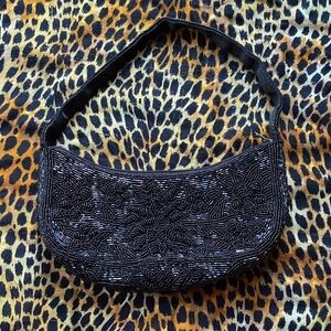 Bloomingdale's Black Beaded Mini Shoulder Bag.